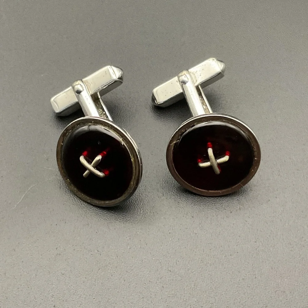 Sterling Silver and Red Glass Cuff Links by Swank
